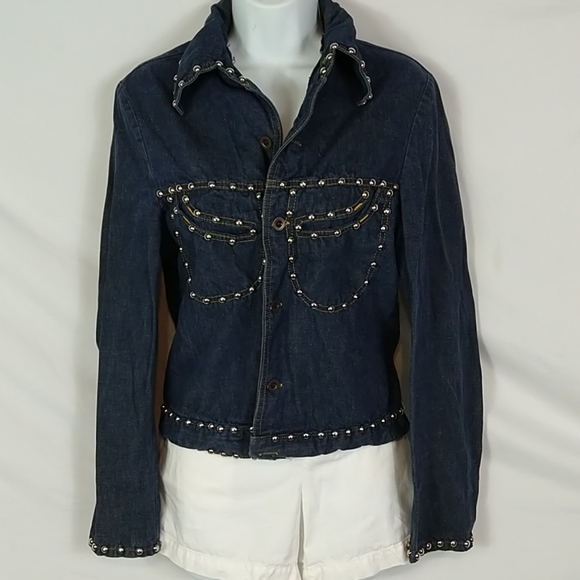 Women's Studded Blue Jean Denim Jacket Size Medium - Picture 1 of 8